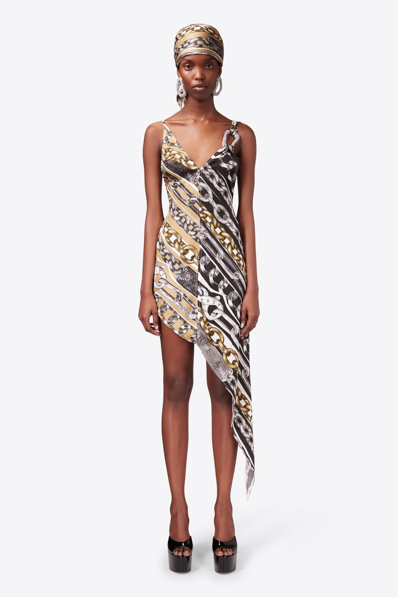 Chain Printed Crystal Link Slip Dress | Multi