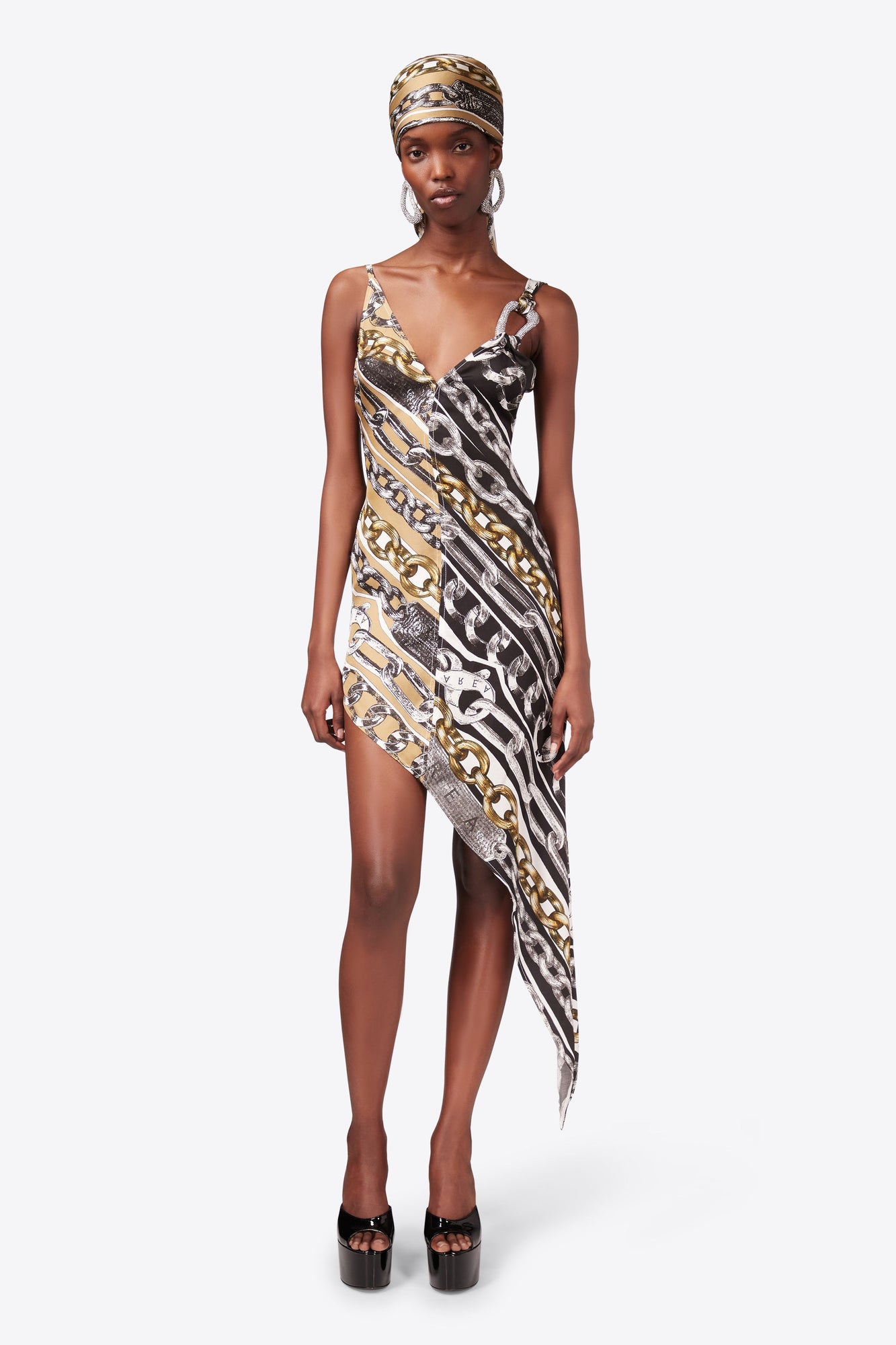 Chain Printed Crystal Link Slip Dress | Multi