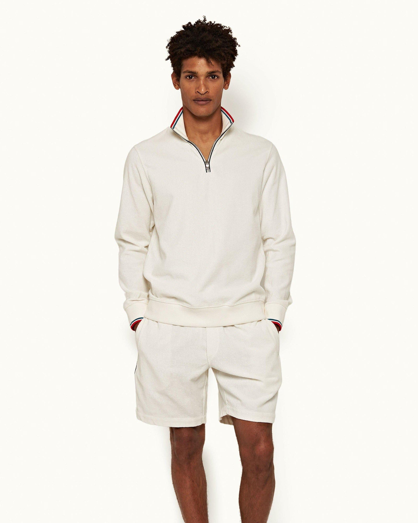 White Sand O.B Stripe Tipping Towelling Sweat Shorts | White Sand