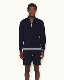 Afador Towelling Navy Classic Fit Double-Faced Towelling Sweat Shorts | Navy