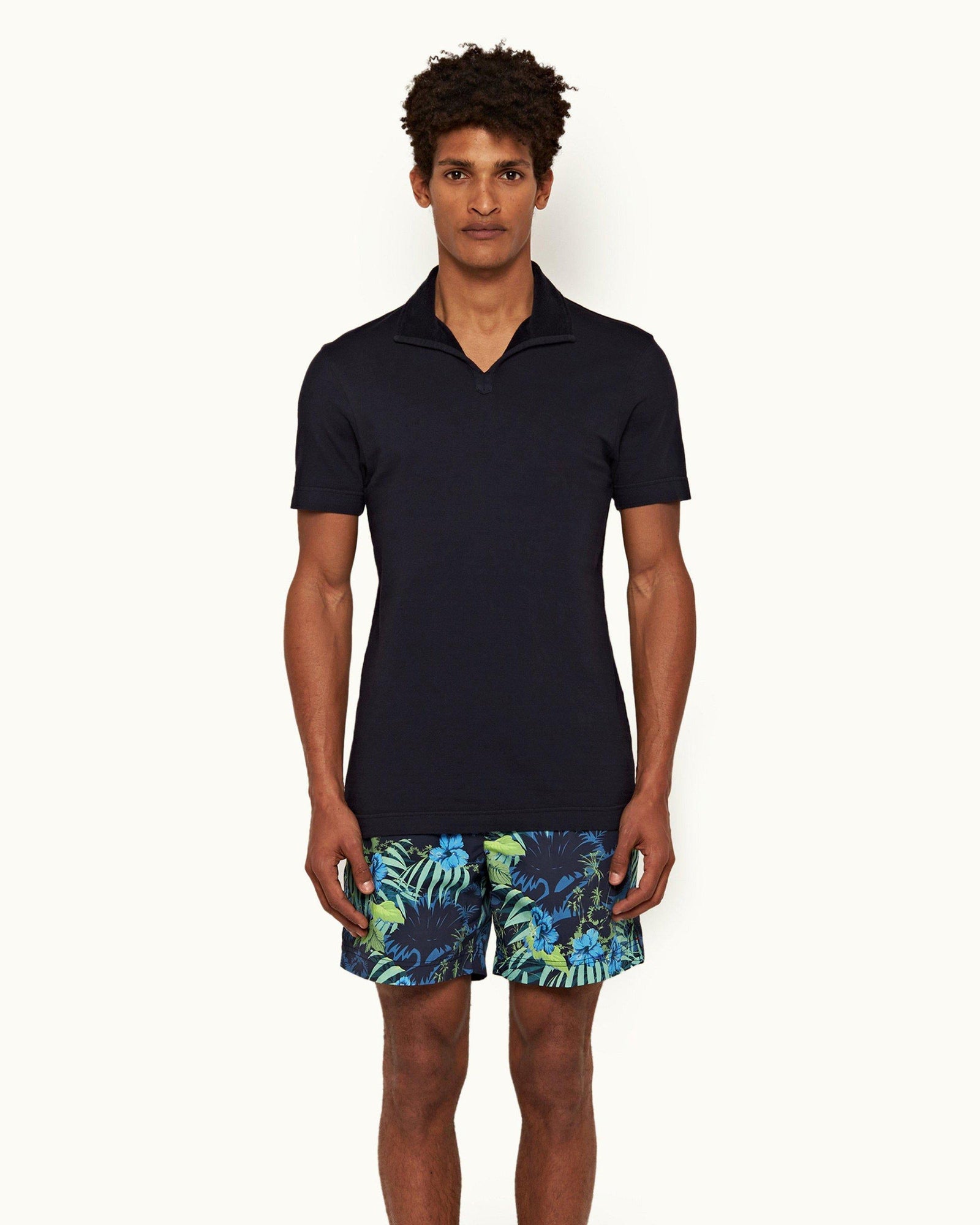 Albert Towelling Night Iris Tailored Fit Towelling Collar Polo Shirt | Night Iris