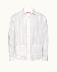 Tonal Waffle Stripe Linen Resort Overshirt Woven In Italy in White colour | White