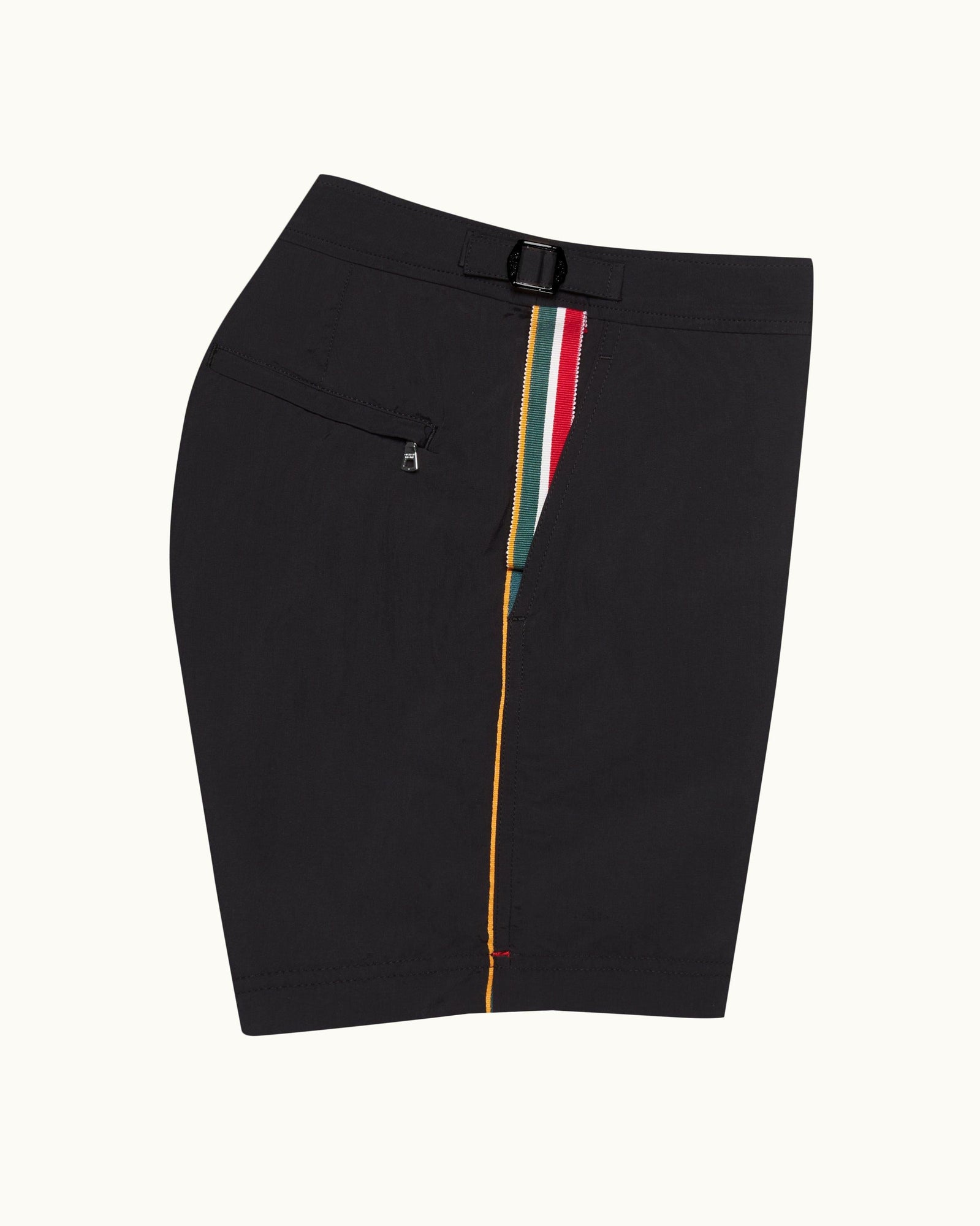 Bulldog Black Concealed O.B Stripe Tape Mid-Length Swim Shorts | Black