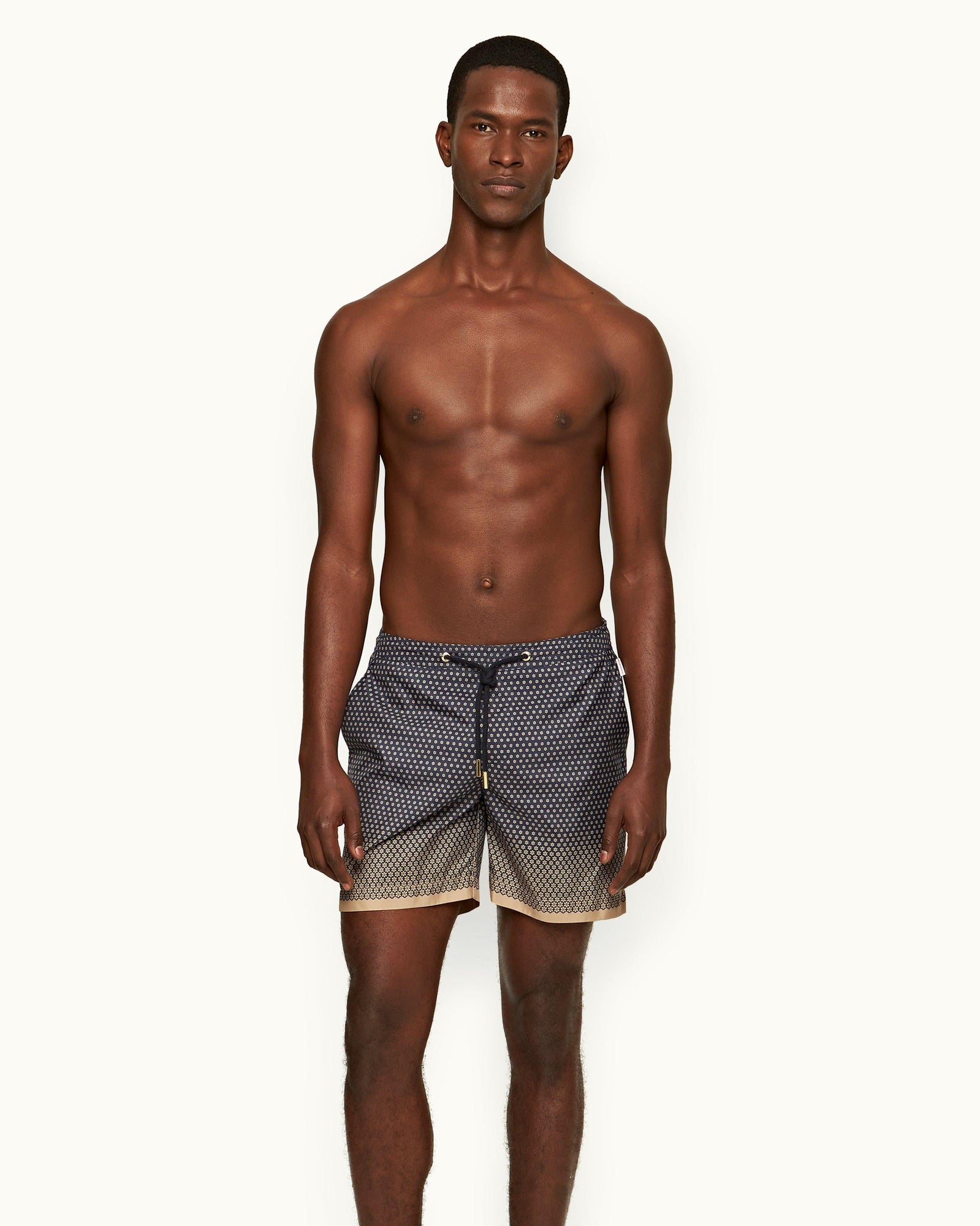 Bulldog Drawcord Biscuit/Night Iris Floret Mid-Length Drawcord Swim Shorts | Biscuit/Night Iris