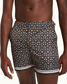 Bulldog Fiore Print Mid-Length Swim Shorts In Night Iris Blue | Night Iris