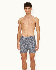Bulldog Jacquard Domi Jacquard Mid-Length Swim Shorts Woven In Italy in Night Iris/White Sand colour | Night Iris/White Sand