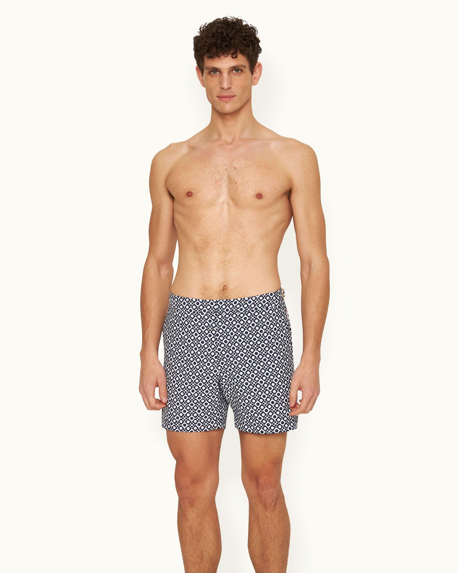 Bulldog Jacquard Domi Jacquard Mid-Length Swim Shorts Woven In Italy in Night Iris/White Sand colour | Night Iris/White Sand