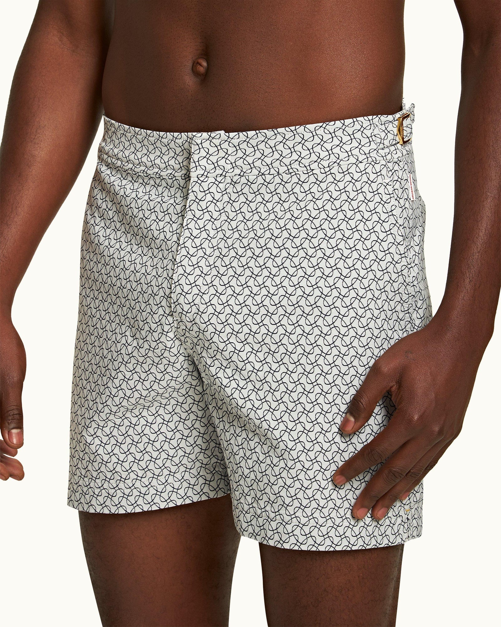 Bulldog White Sand/Night Iris Geometric Orb Jacquard Mid-Length Swim Shorts | White Sand/Night Iris