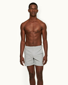 Bulldog White Sand/Night Iris Geometric Orb Jacquard Mid-Length Swim Shorts | White Sand/Night Iris