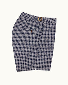 Bulldog 007 Midnight Navy/White Sand Geometric Jacquard Mid-Length Swim Shorts | Midnight Navy/White Sand