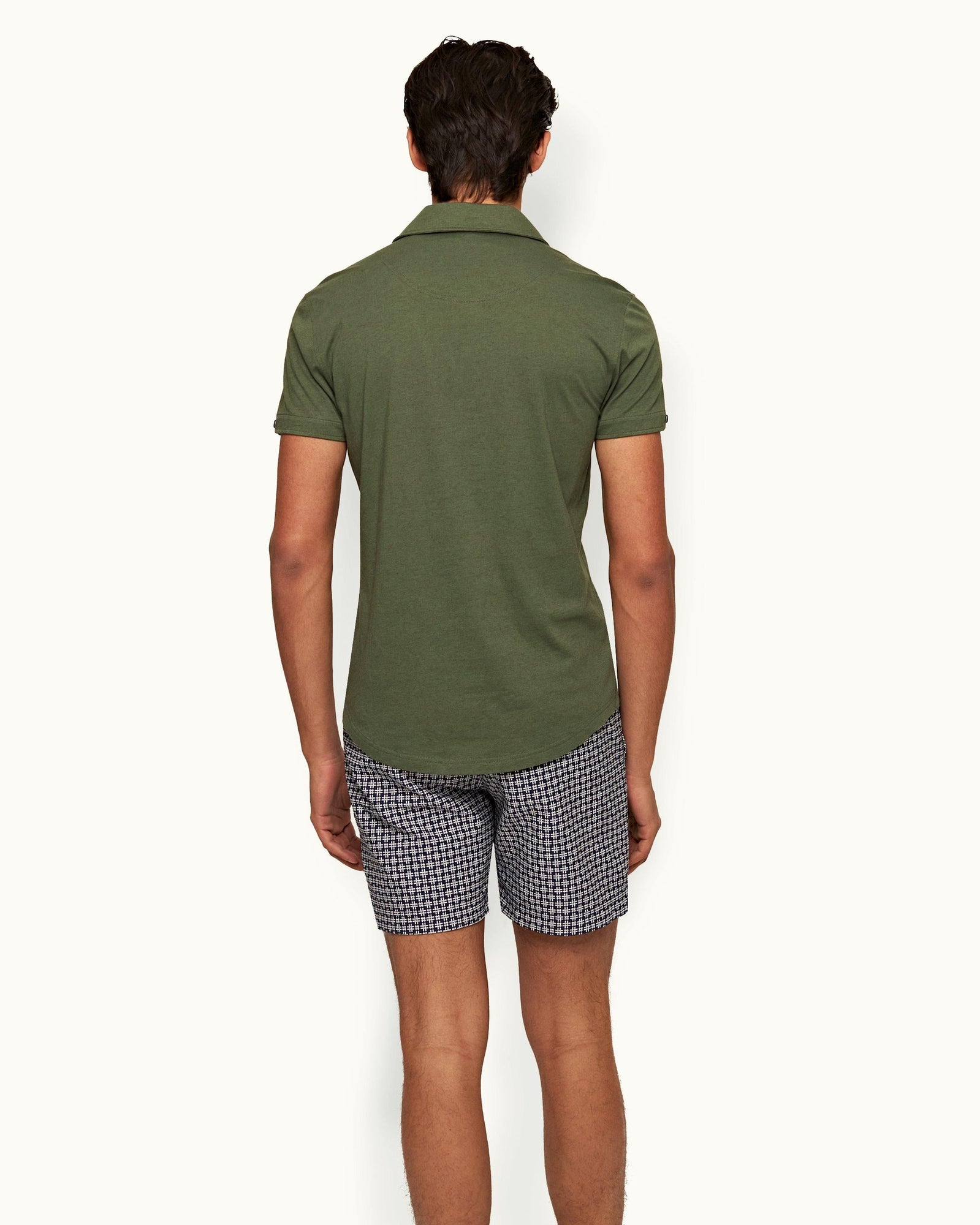 Bulldog 007 Midnight Navy/White Sand Geometric Jacquard Mid-Length Swim Shorts | Midnight Navy/White Sand