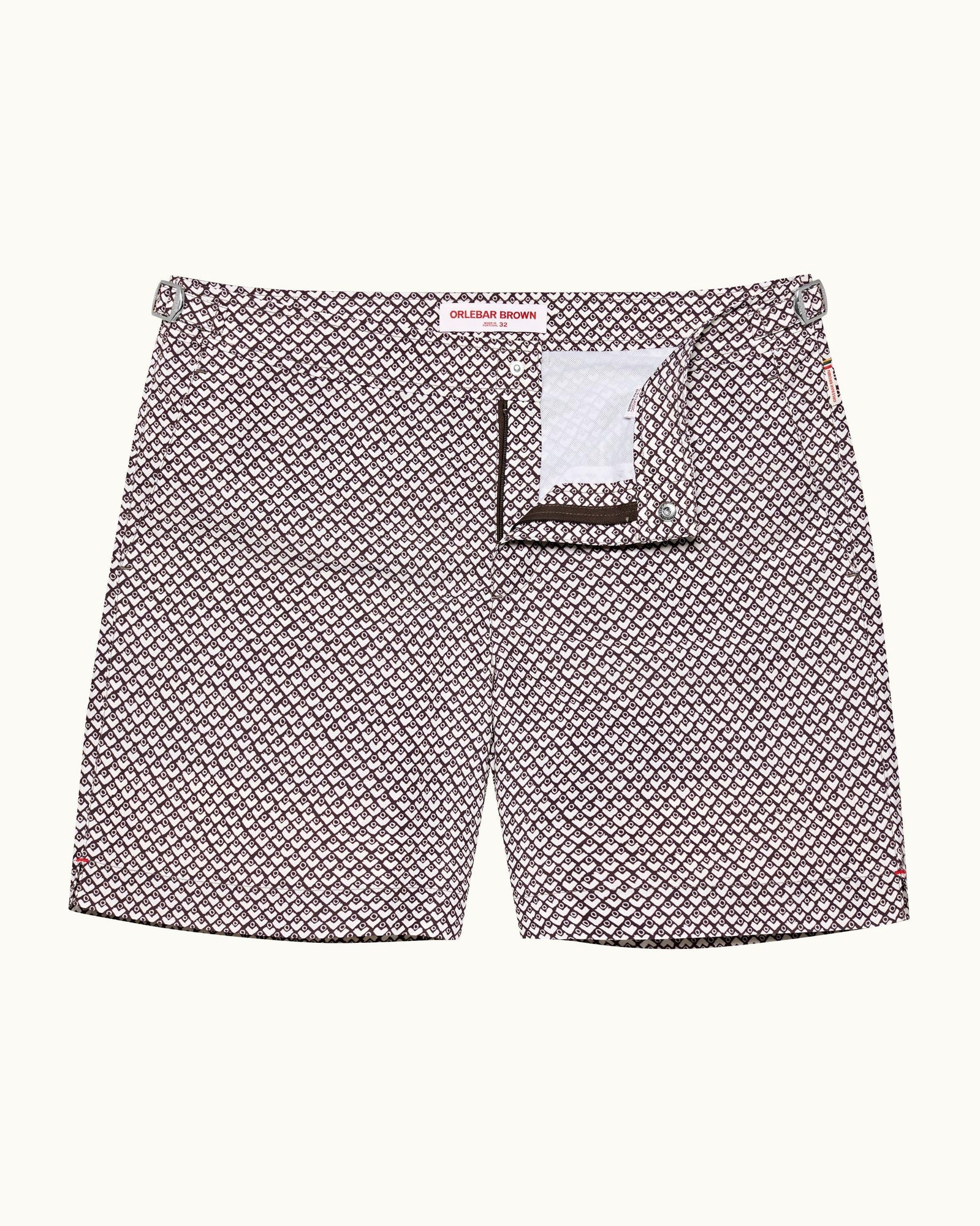 Bulldog Truffle/White Sand Geo Print Mid-Length Swim Shorts | Truffle/White Sand