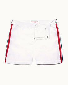 White O.B Stripe Panel Mid-Length Swim Shorts | White