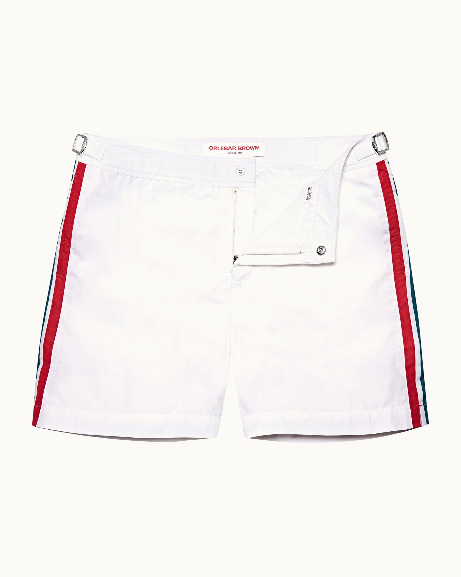 White O.B Stripe Panel Mid-Length Swim Shorts | White