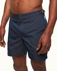 Night Iris Tonal Seersucker Mid-Length Swim Shorts | Night Iris