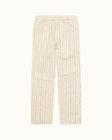 White Sand Relaxed Fit Textured Stripe Cotton Trousers | White Sand