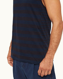 Dark Sapphire Mix Stripe Tailored Fit Organic Cotton Vest | Dark Sapphire