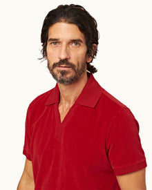 Vermillion Classic Fit Ribbed Collar Towelling Polo Shirt | Vermillion