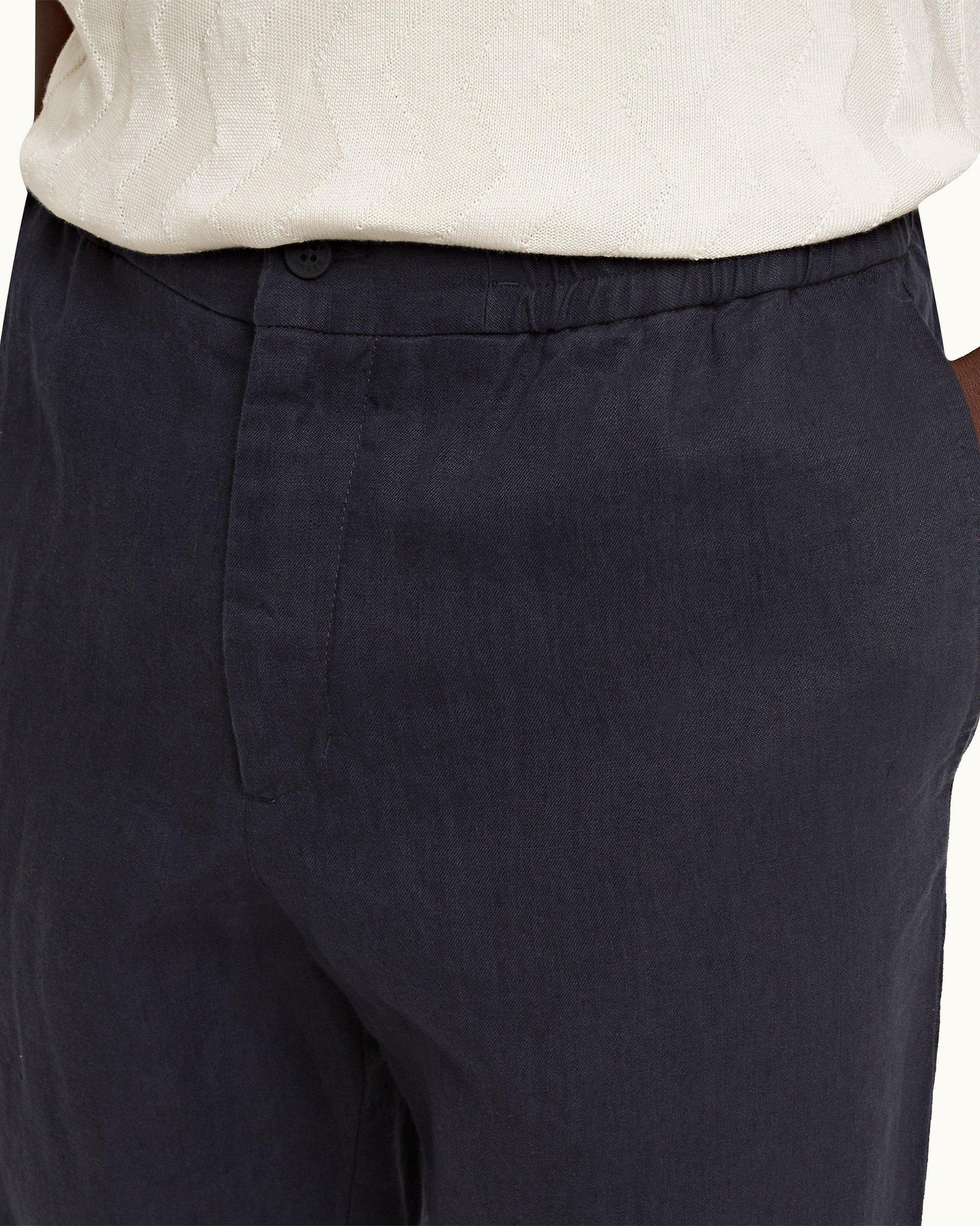 Cornell Linen Night Iris Tapered Leg Washed Linen Trousers | Night Iris