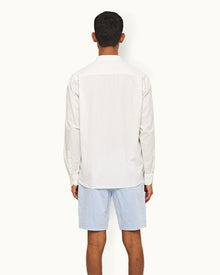 White Pinstripe Grandad Collar Cotton Shirt | White