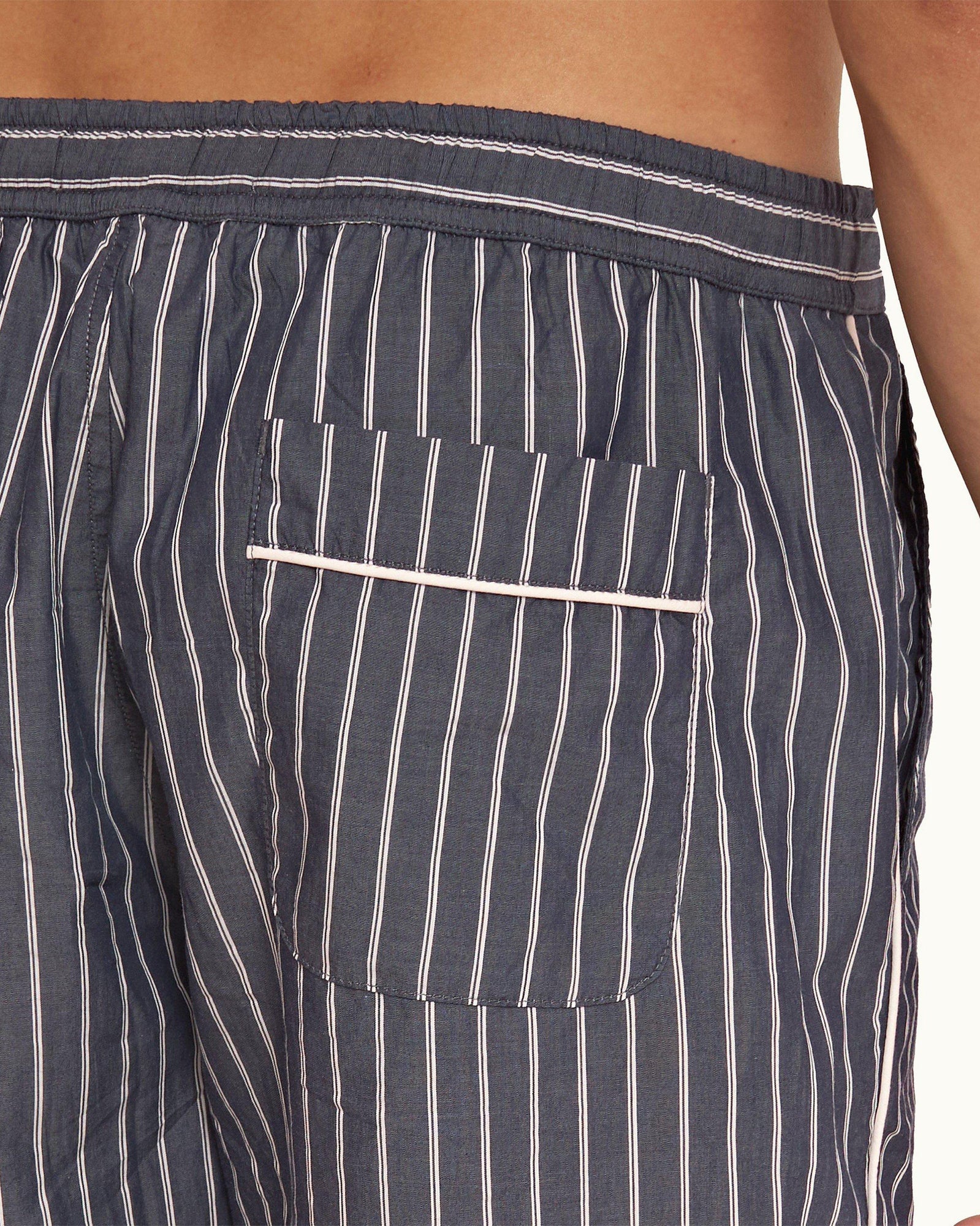 Midnight Navy Pinstripe Relaxed Fit Cotton Lounge Shorts | Midnight Navy