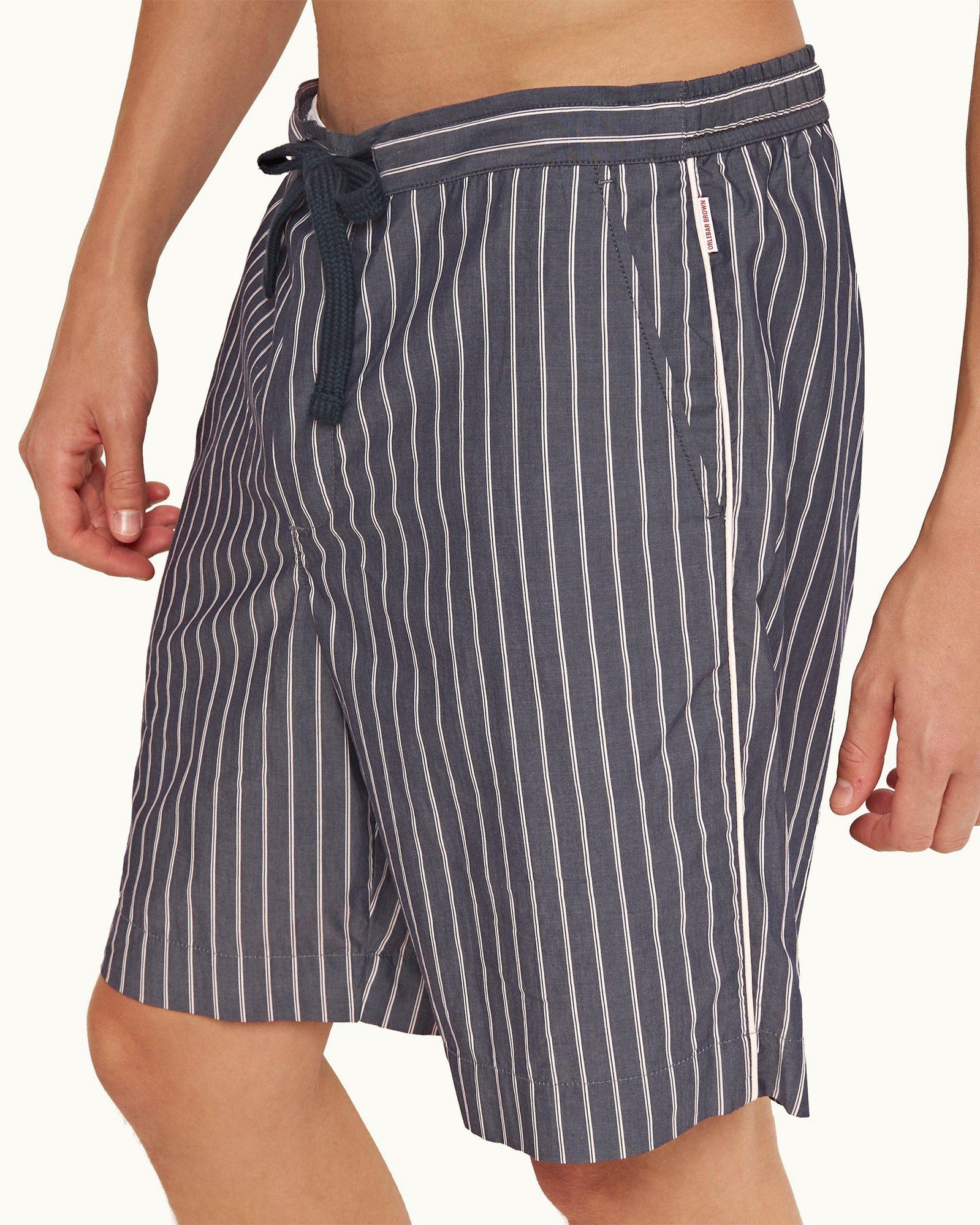 Midnight Navy Pinstripe Relaxed Fit Cotton Lounge Shorts | Midnight Navy