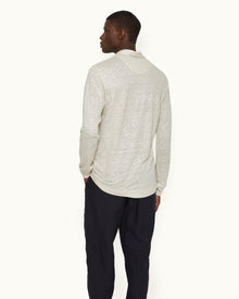 Felix Pebble Tailored Fit Long-Sleeve Slub Linen Polo Shirt | Pebble