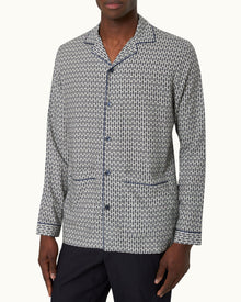 Perez Print Capri Collar Resort-Style Shirt Woven In Italy in Chai colour | Chai