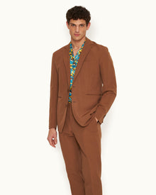 Tailored Fit, Italian Made, Two-Button Unstructured Blazer in Cinnamon Coffee | Cinnamon Coffee