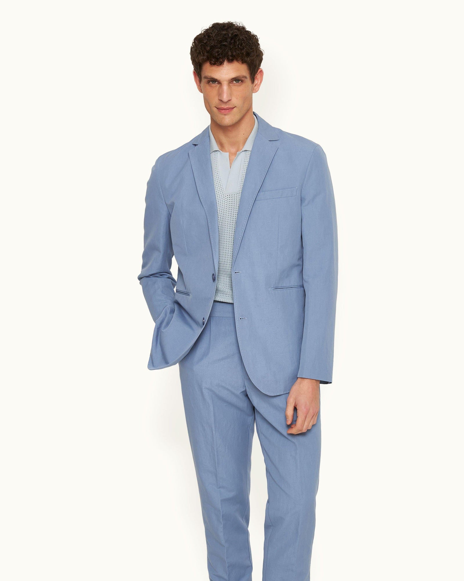 Garret Tailored Fit, Italian Made, Two-Button Unstructured Blazer in Springfield Blue | Springfield Blue