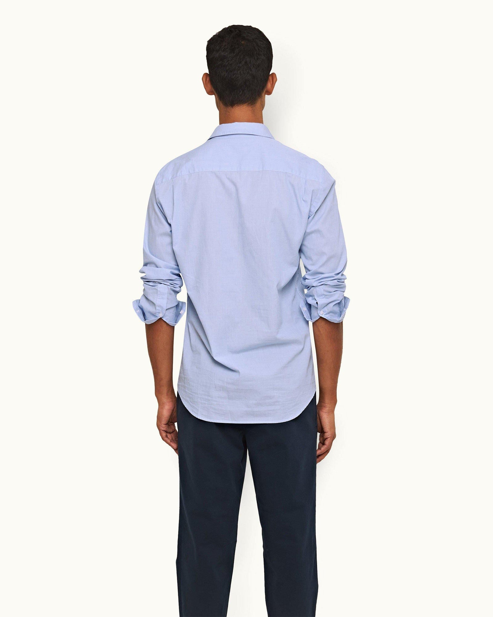 Ice Blue/White Tailored Fit Classic Collar End-on-End Cotton Shirt | Ice Blue/White