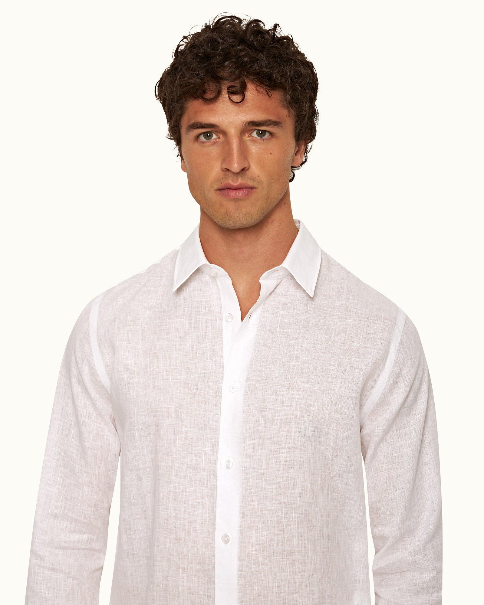 Giles Linen Matchstick/White Tailored Fit Classic Collar Linen Shirt | Matchstick/White
