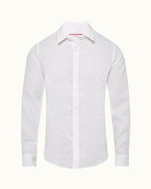 Giles Linen Matchstick/White Tailored Fit Classic Collar Linen Shirt | Matchstick/White