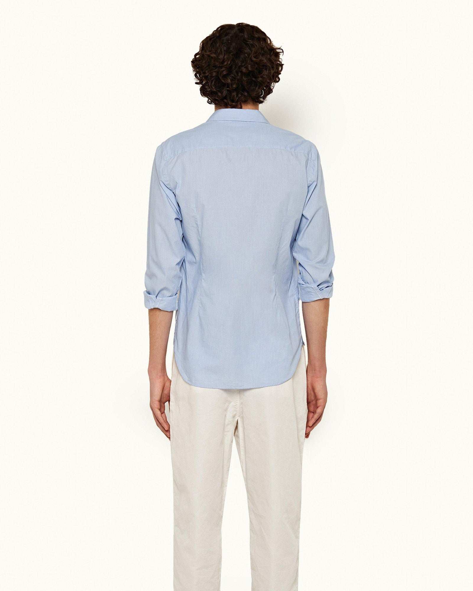 Ice Blue/White Classic Collar Stitch End On End Shirt | Ice Blue/White