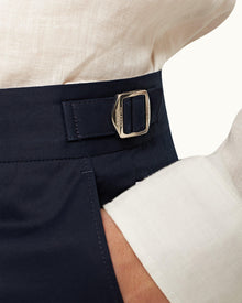 Griffon Silk Tailored Fit Cotton-Silk Trousers In Night Iris Blue | Night Iris