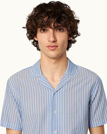 Ice Blue/White Classic Stripe Capri Collar Shirt | Ice Blue/White