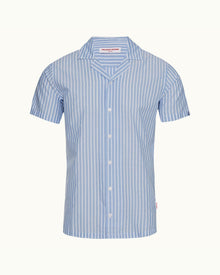 Ice Blue/White Classic Stripe Capri Collar Shirt | Ice Blue/White