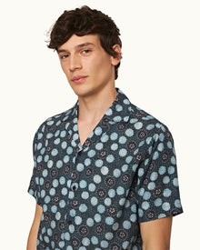 Hibbert Daisy Print Classic Fit Capri Collar Shirt in Springfield Blue | Springfield Blue