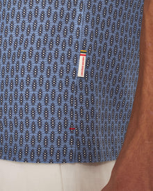 Hibbert Perez Print Classic Fit Capri Collar Shirt Woven In Italy in Springfield Blue | Springfield Blue
