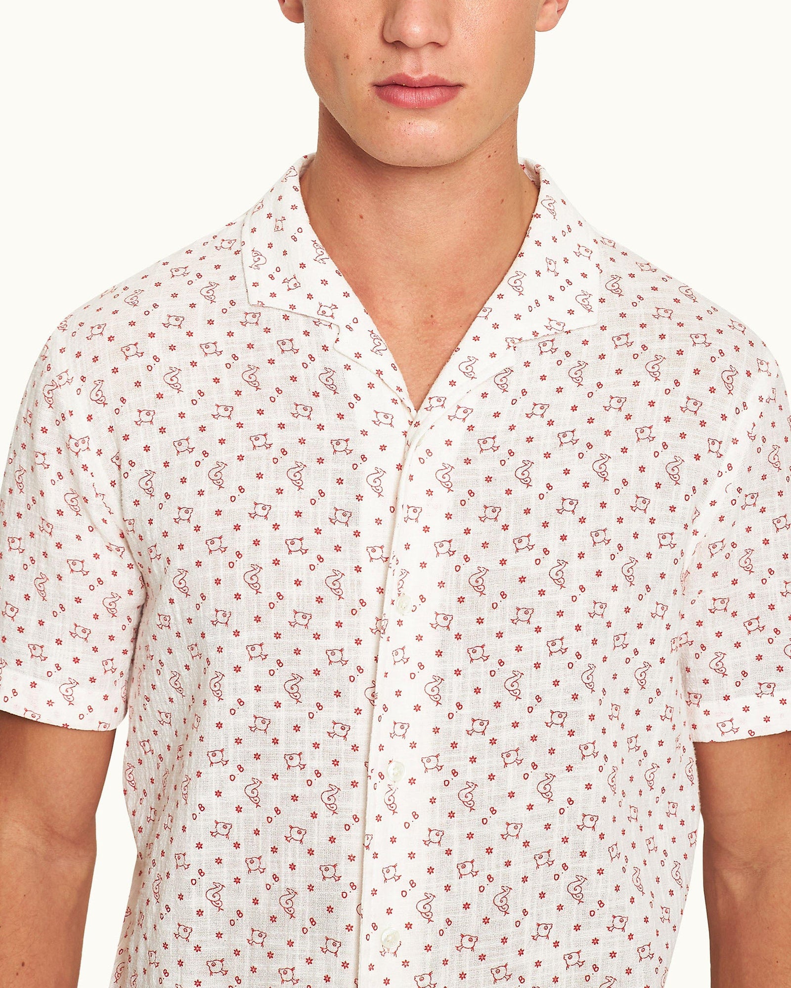 Hibbert White Sand Logo Print Classic Fit Capri Collar Shirt | White Sand