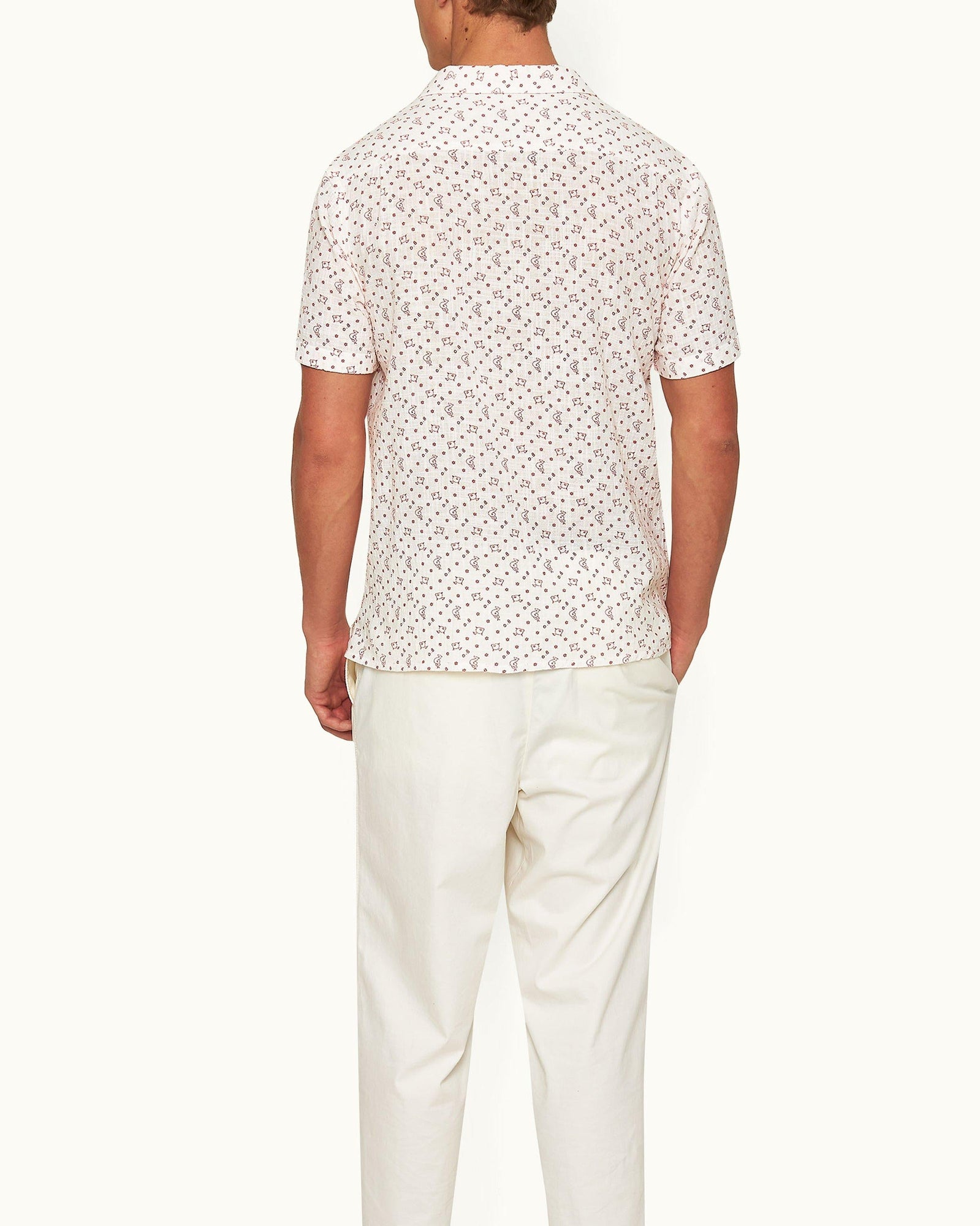 Hibbert White Sand Logo Print Classic Fit Capri Collar Shirt | White Sand