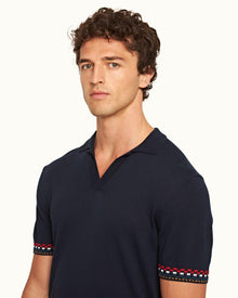 Horton Tipping Night Iris Tailored Fit O.B Checkerboard Tipping Organic Cotton Polo Shirt | Night Iris