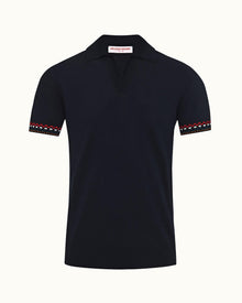 Horton Tipping Night Iris Tailored Fit O.B Checkerboard Tipping Organic Cotton Polo Shirt | Night Iris