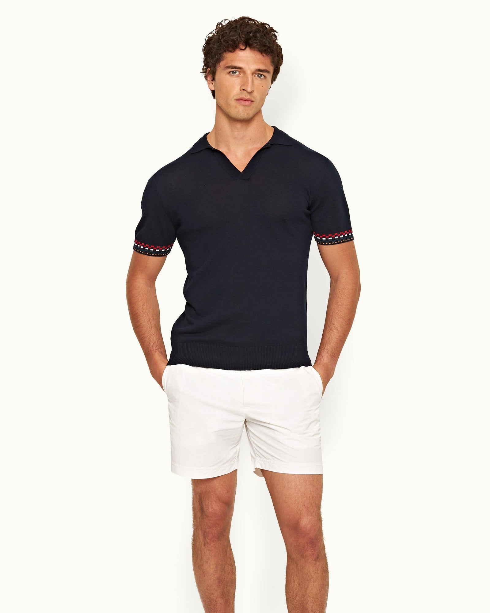 Horton Tipping Night Iris Tailored Fit O.B Checkerboard Tipping Organic Cotton Polo Shirt | Night Iris