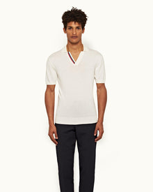 Horton Stripe White Sand Tailored Fit Organic Cotton Polo Shirt | White Sand