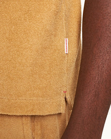 Relaxed Fit Capri Collar Cotton Towelling Shirt In Biscuit Colour | Biscuit