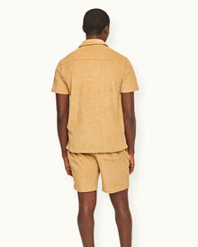 Relaxed Fit Capri Collar Cotton Towelling Shirt In Biscuit Colour | Biscuit