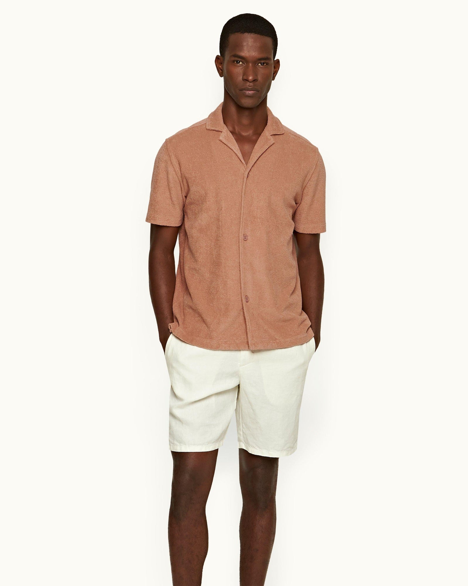 Howell Towelling Caramel Pink Relaxed Fit Capri Collar Towelling Shirt | Caramel Pink