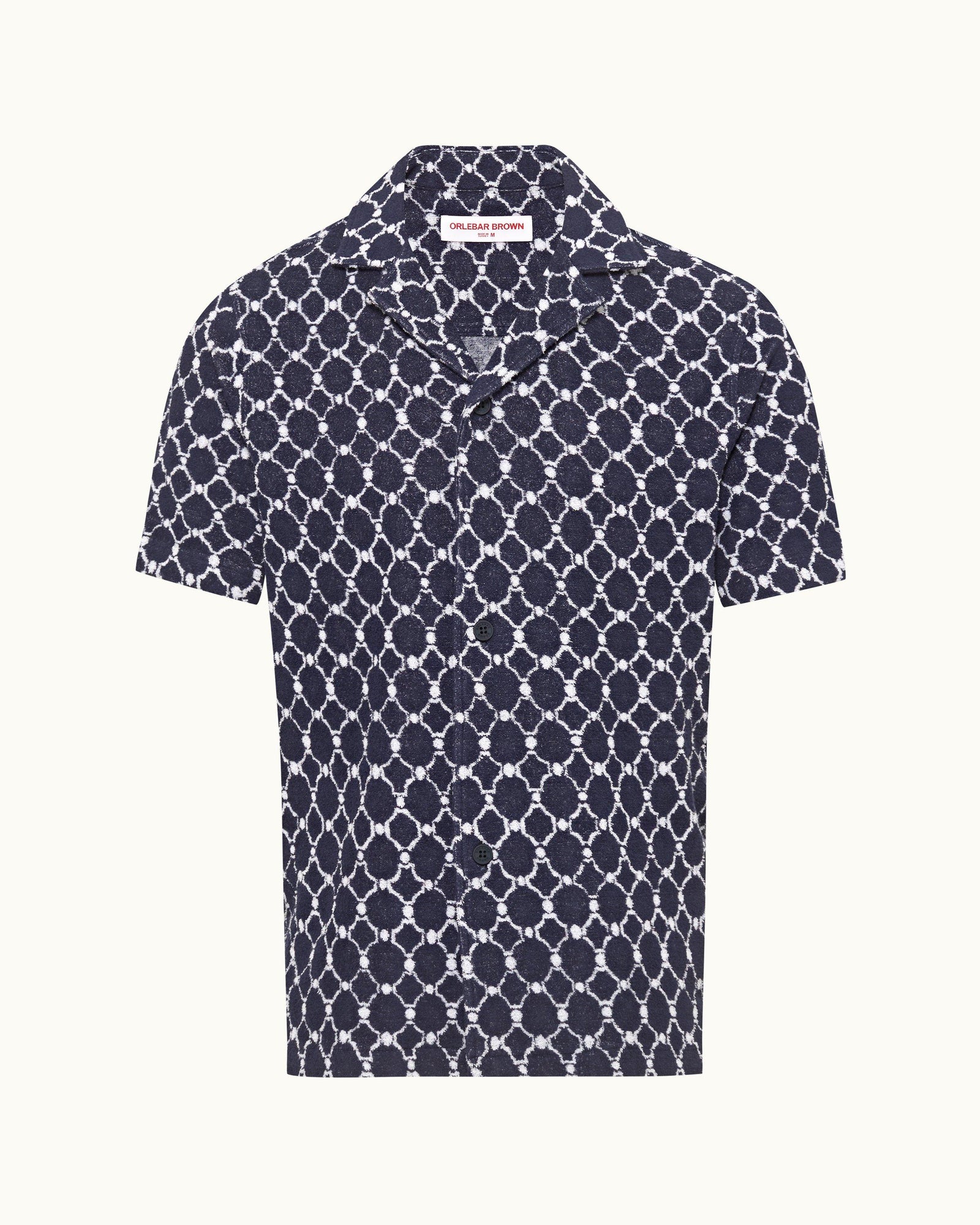 Howell Towelling Midnight Navy Geometric Tile Relaxed Fit Towelling Shirt | Midnight Navy