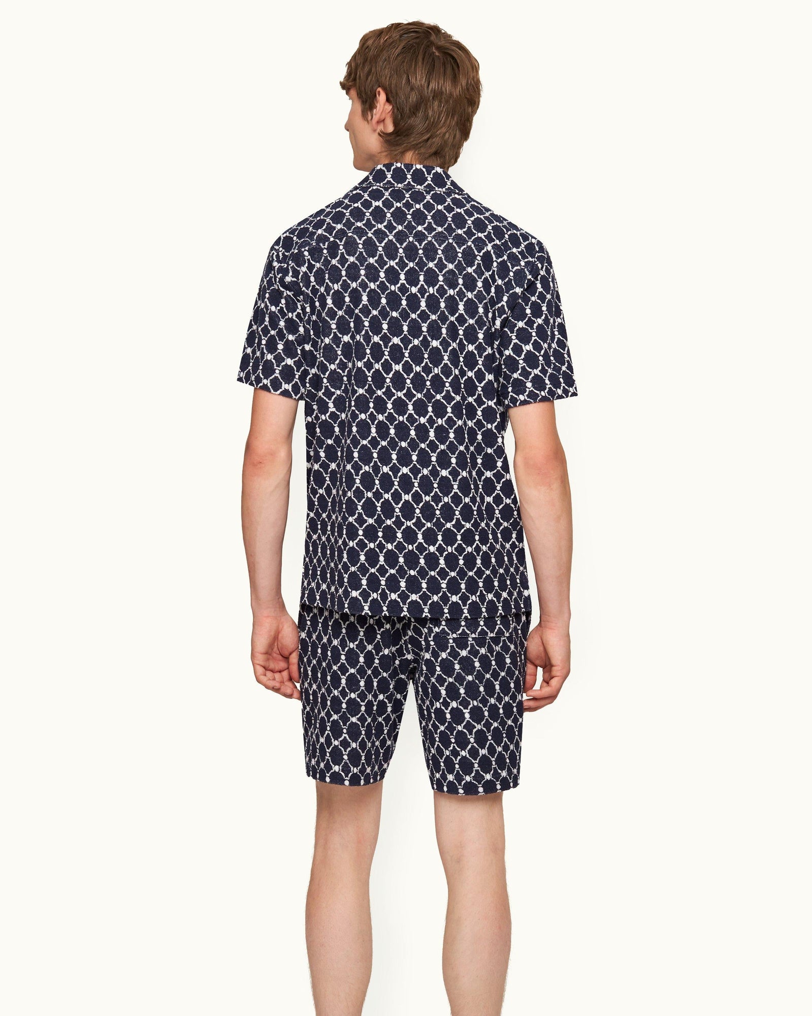 Howell Towelling Midnight Navy Geometric Tile Relaxed Fit Towelling Shirt | Midnight Navy